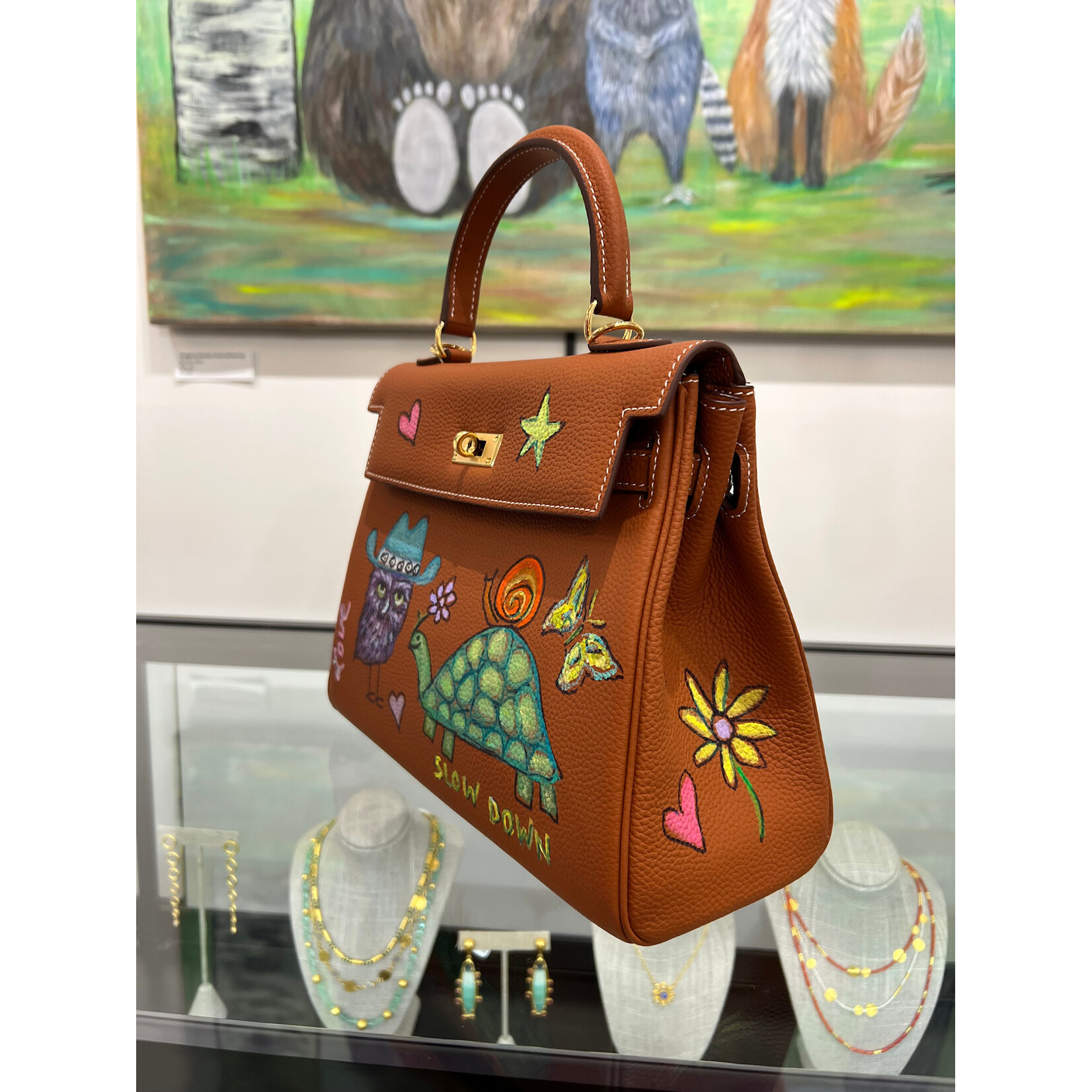 Kim Wyly Hand Painted Leather "Coming Your Way" Bag