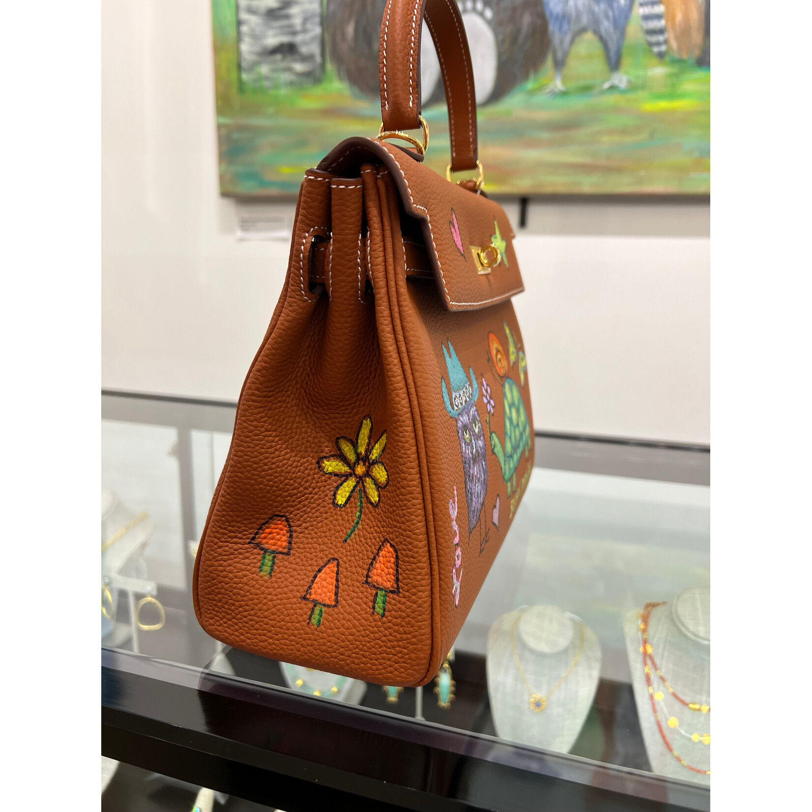 Kim Wyly Hand Painted Leather "Coming Your Way" Bag