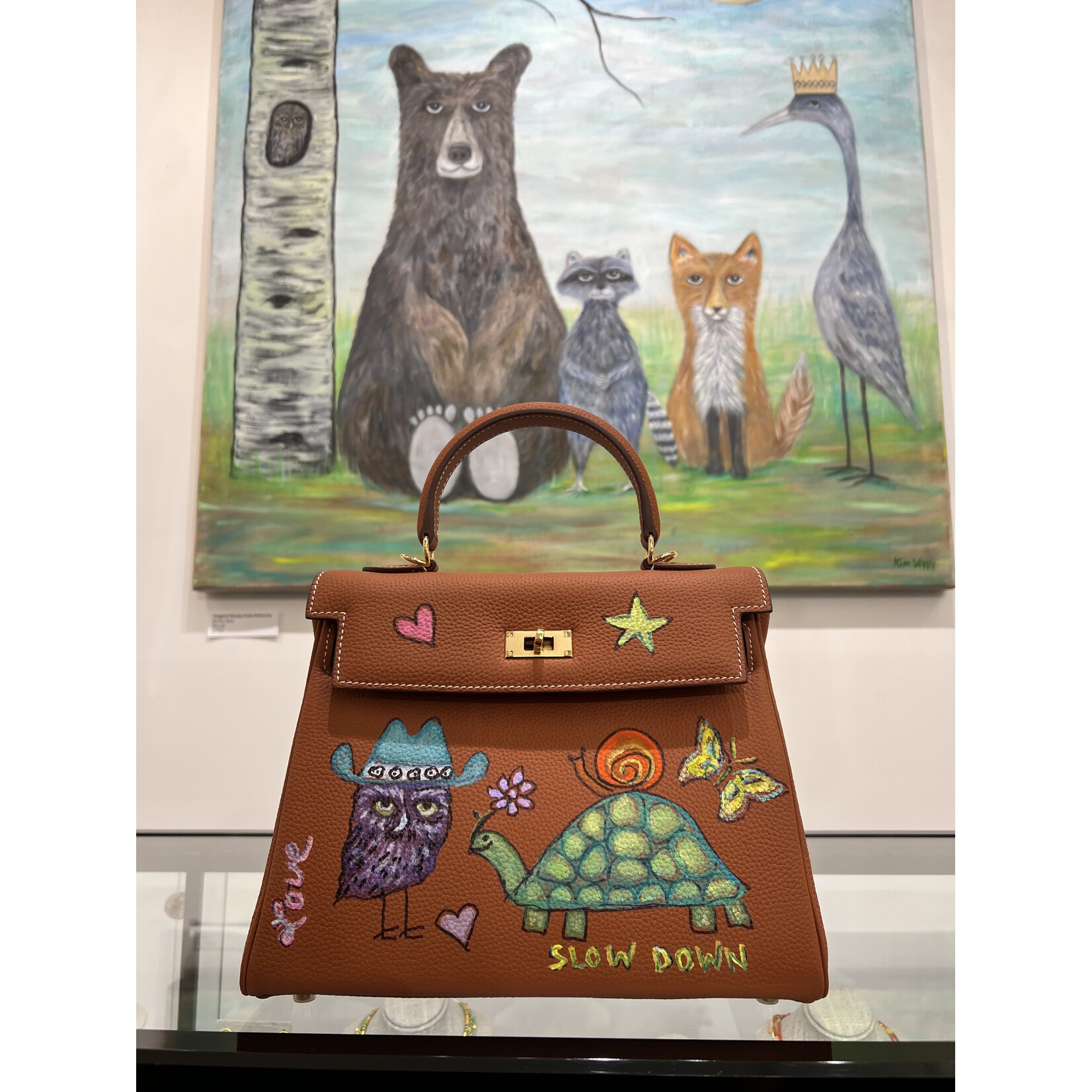 Kim Wyly Hand Painted Leather "Coming Your Way" Bag