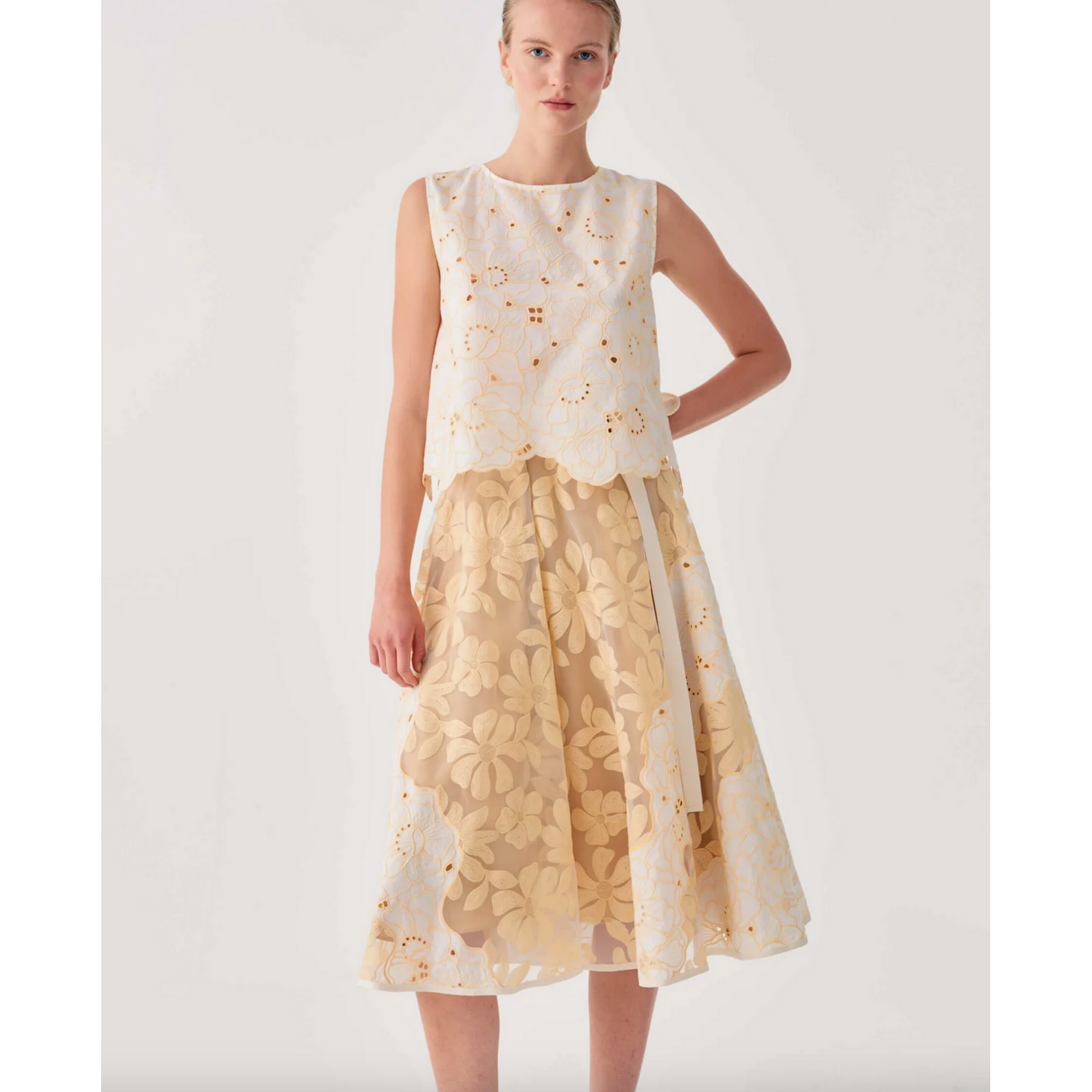 Beatrice Embroidered Organza Midi Skirt