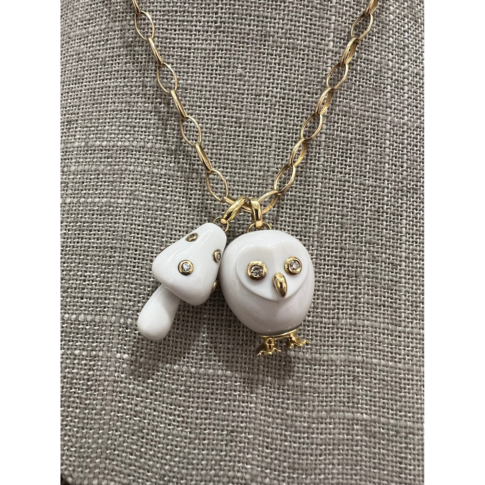 Lui Jewelry White Agate Mushroom Pendant with 18k Gold and Diamonds