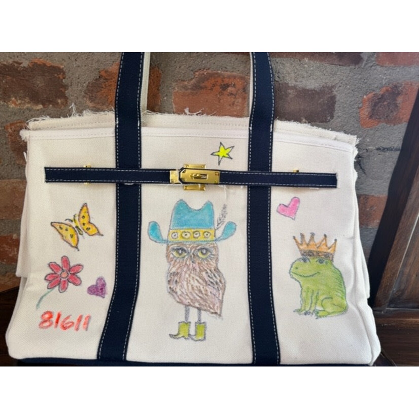 Kim Wyly Navy Canvas Hand Painted Bag