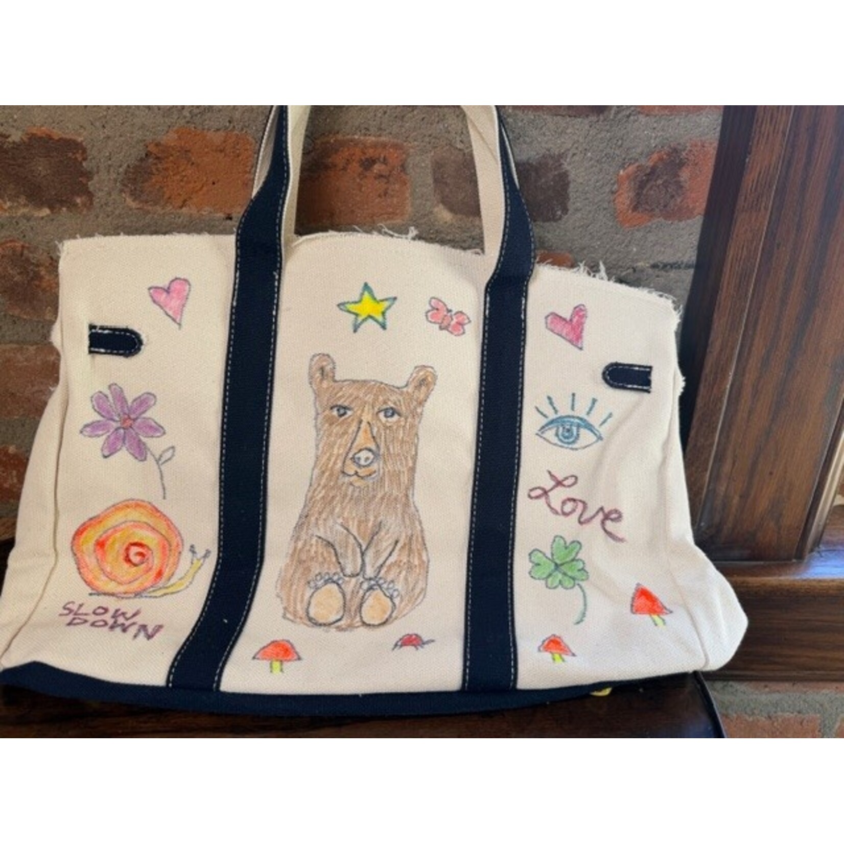 Kim Wyly Navy Canvas Hand Painted Bag