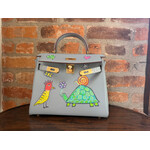 Kim Wyly Hand Painted Leather Kelly Bag - Blue/Grey