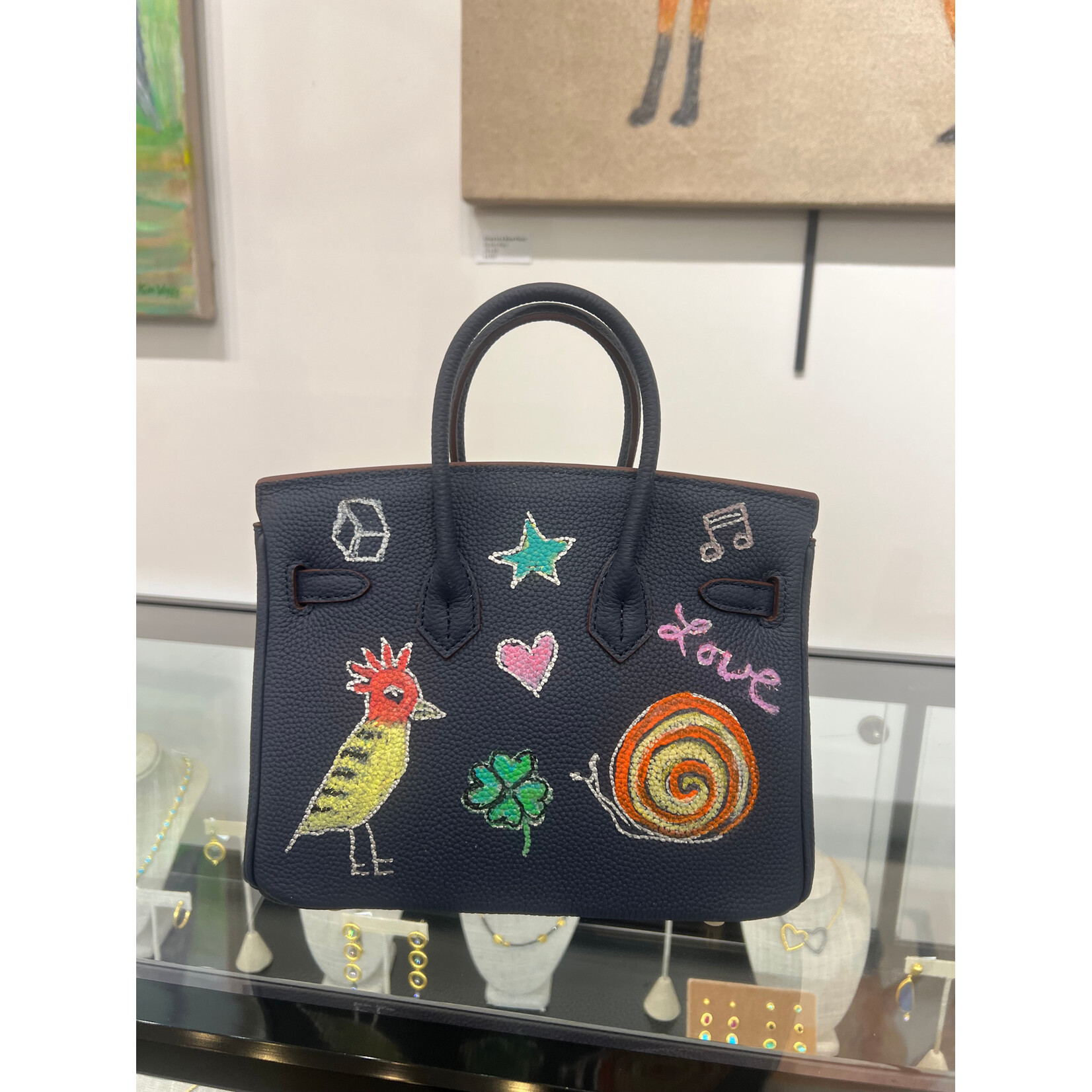 Kim Wyly Hand Painted Leather Bag- Navy