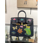 Kim Wyly Hand Painted Leather Bag- Navy