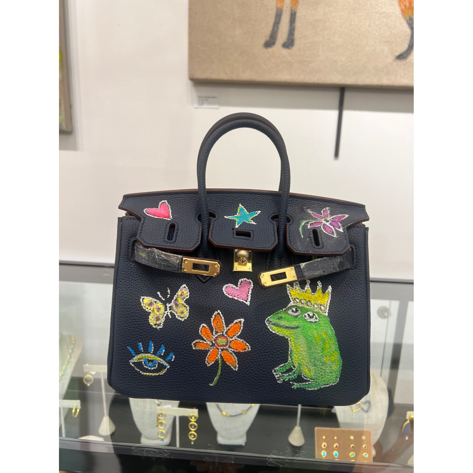 Kim Wyly Hand Painted Leather Bag- Navy