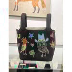 Kim Wyly Hand Painted Leather Bucket Bag- Black Slow Down