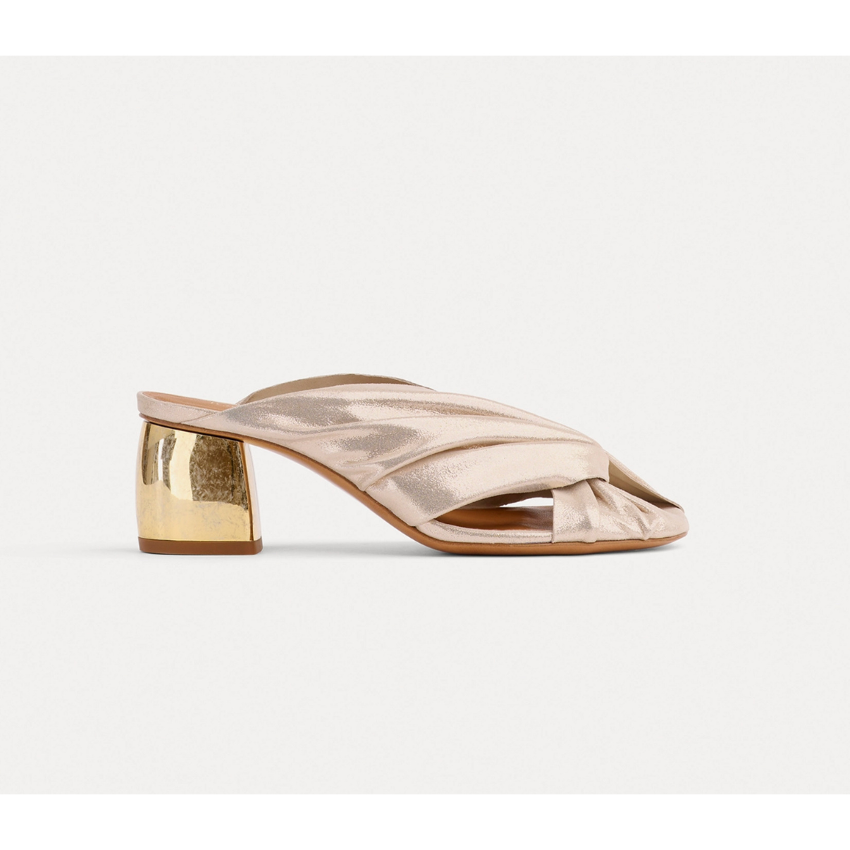 Forte Forte Golden Heel Laminated Leather Crossed Sandal