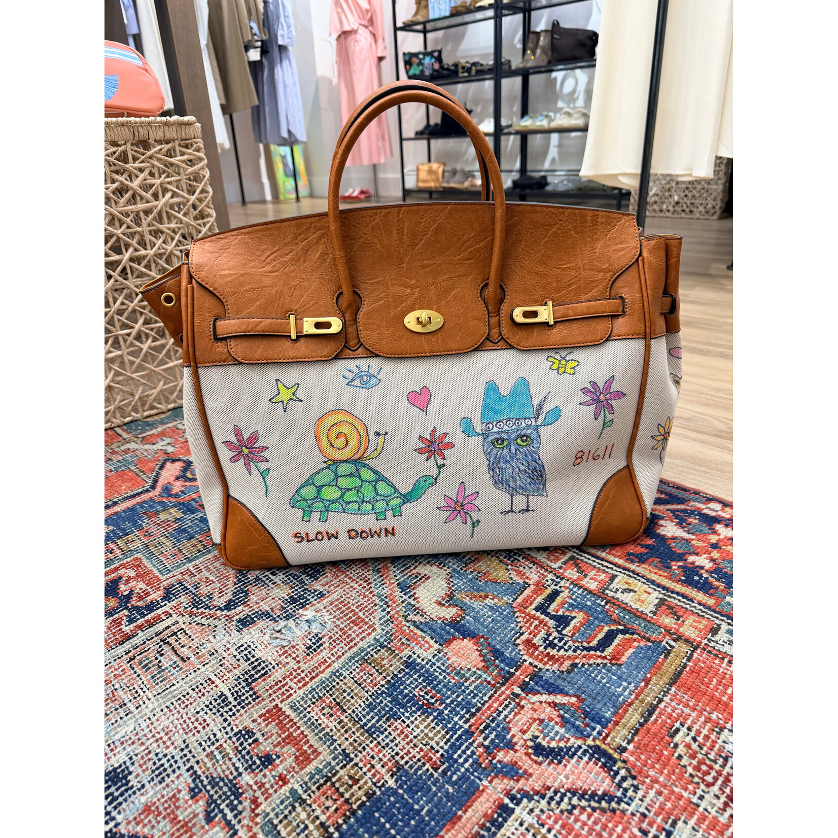 Kim Wyly Hand Painted Vegan Leather Weekender Birkin