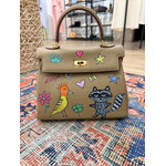 Kim Wyly Hand Painted Taupe Leather Kelly Bag