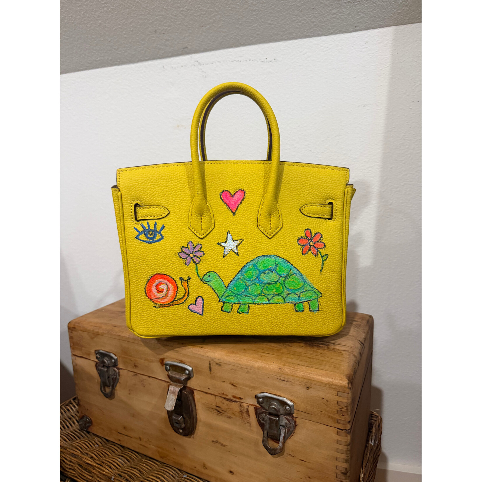 Kim Wyly Hand Painted Yellow Leather Birkin Bag