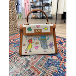 Kim Wyly Hand Painted Leather and Canvas Kelly Bag