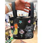 Kim Wyly Hand Painted Black Leather Bucket Bag
