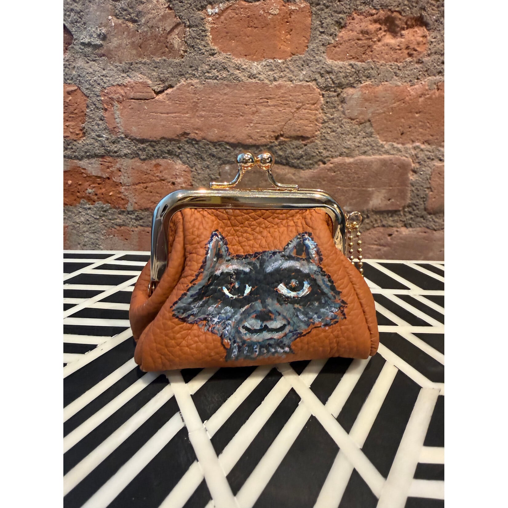 Kim Wyly Hand Painted Brown Leather Coin Purse