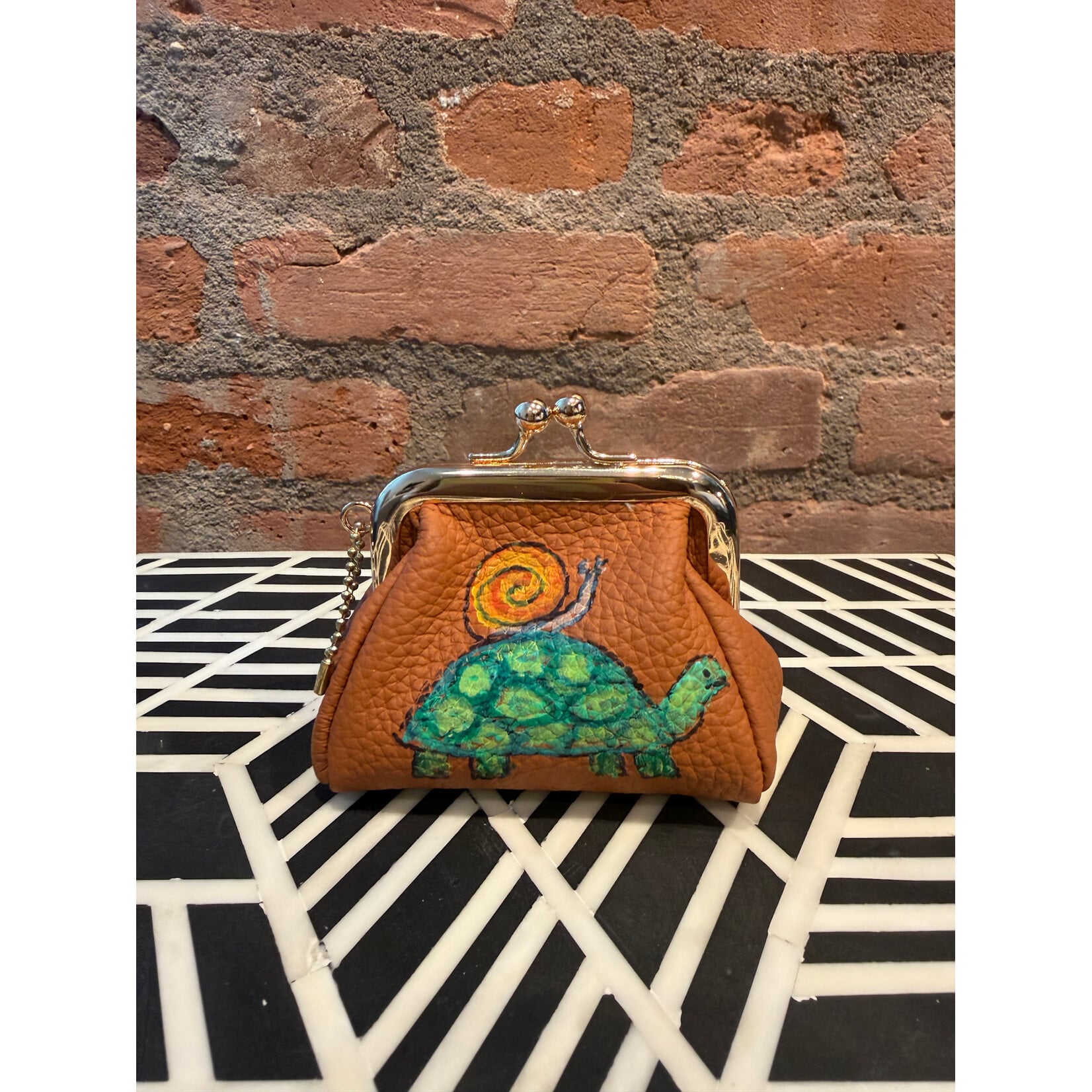 Kim Wyly Hand Painted Brown Leather Coin Purse