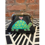 Kim Wyly Hand Painted Black Leather Coin Purse