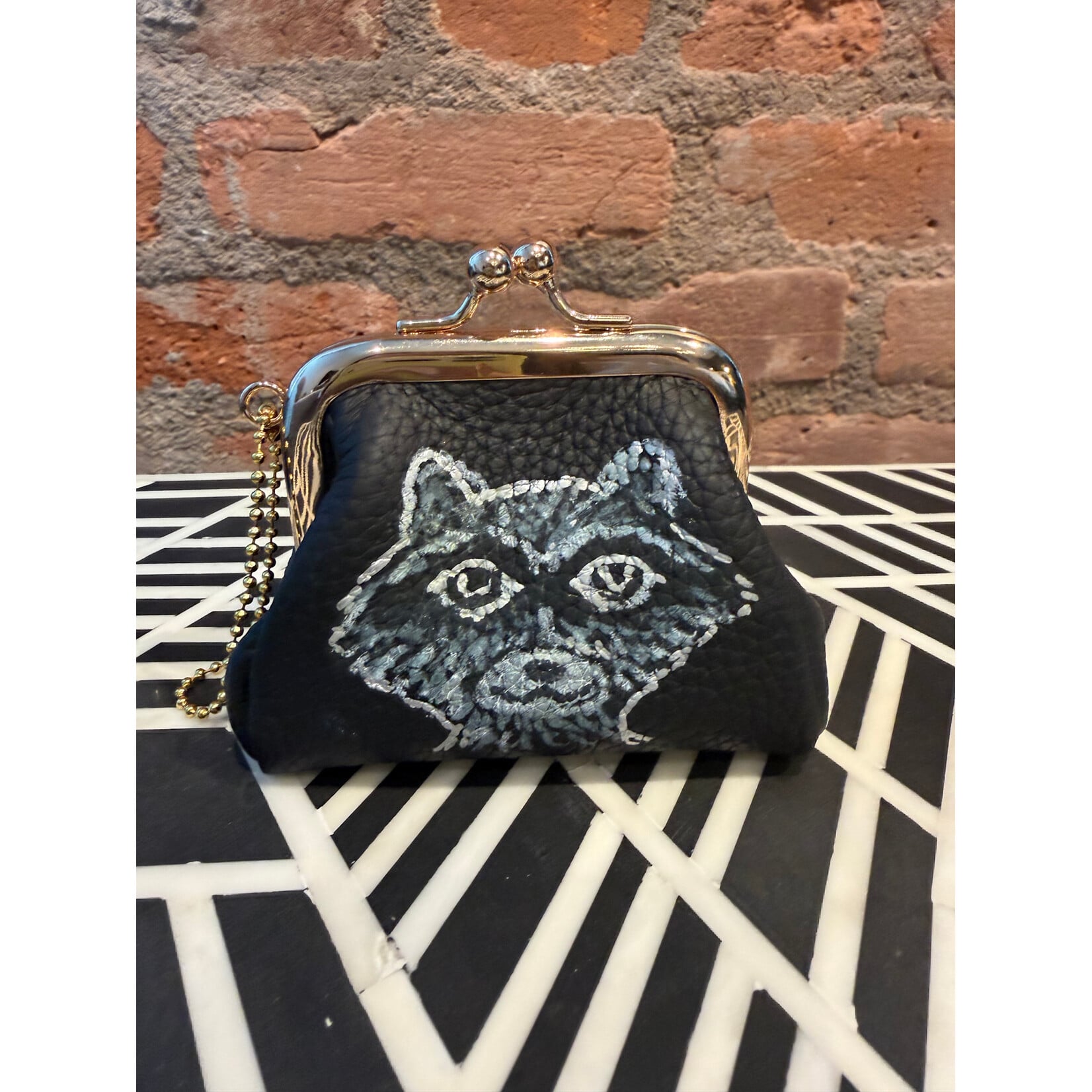 Kim Wyly Hand Painted Black Leather Coin Purse