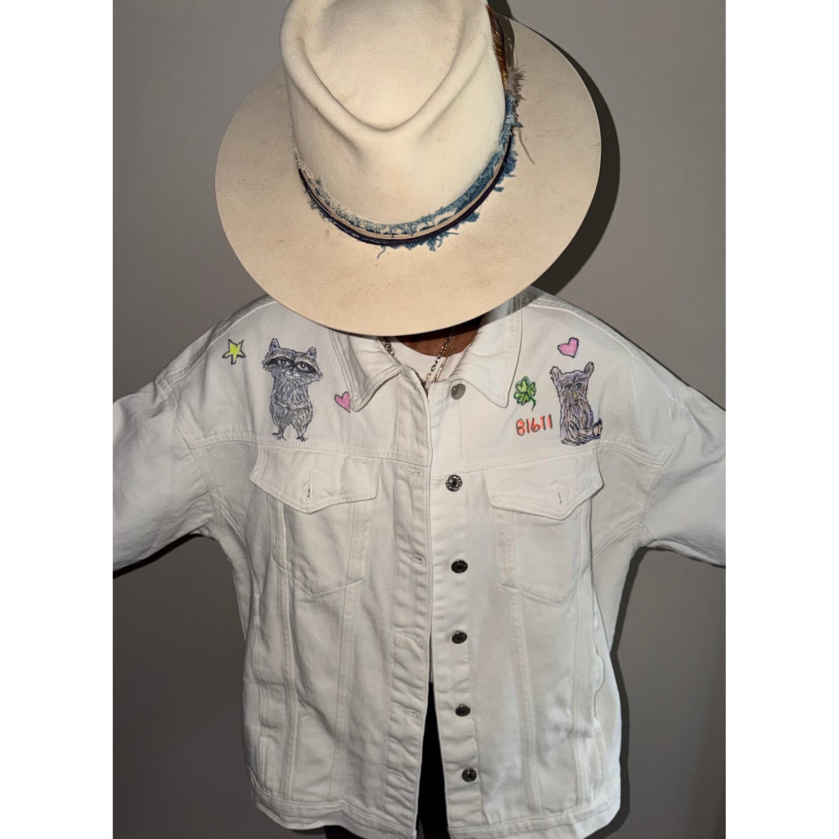 Kim Wyly Hand Painted White Denim Shirt - Medium Oversized