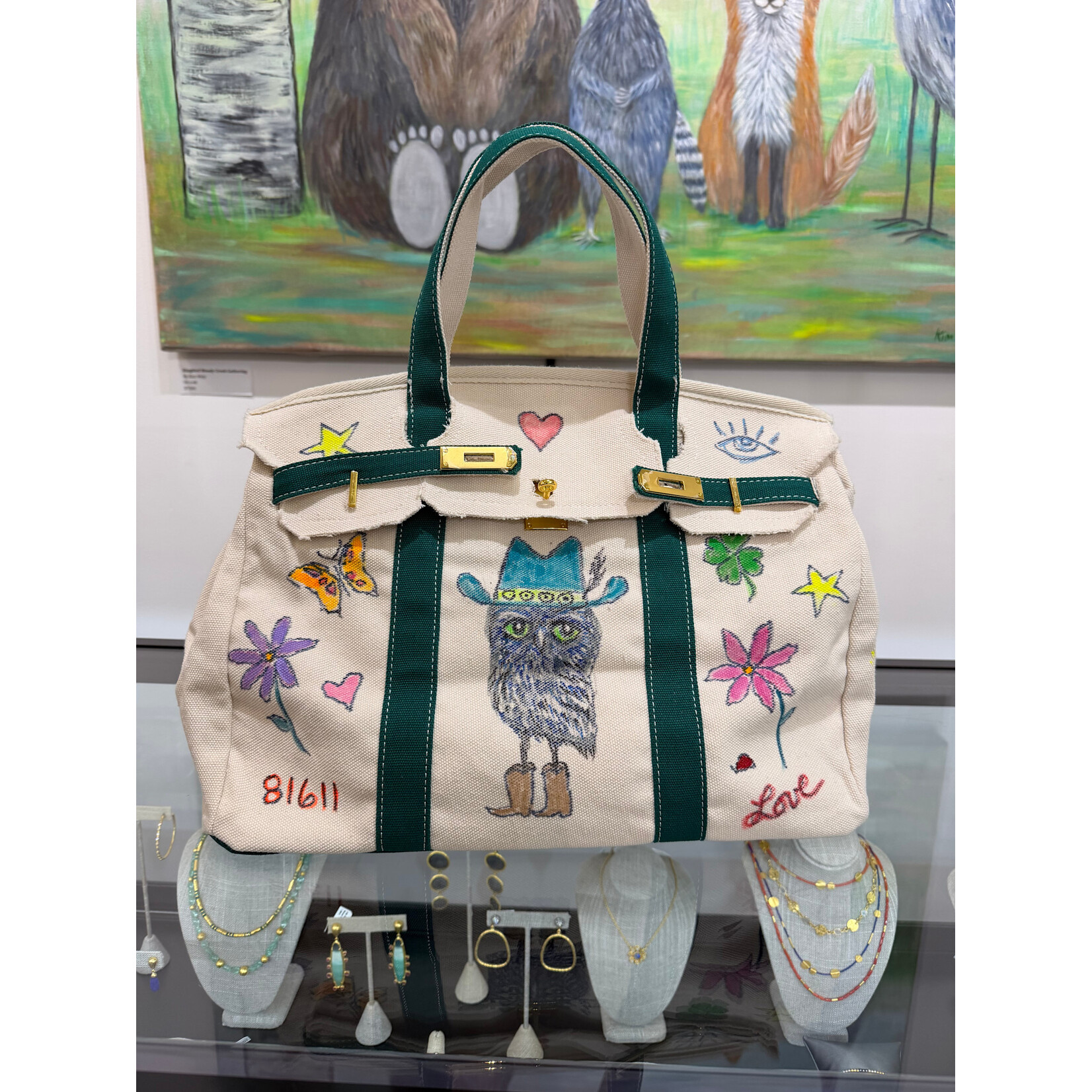 Kim Wyly Hand Painted Canvas Birkin Green