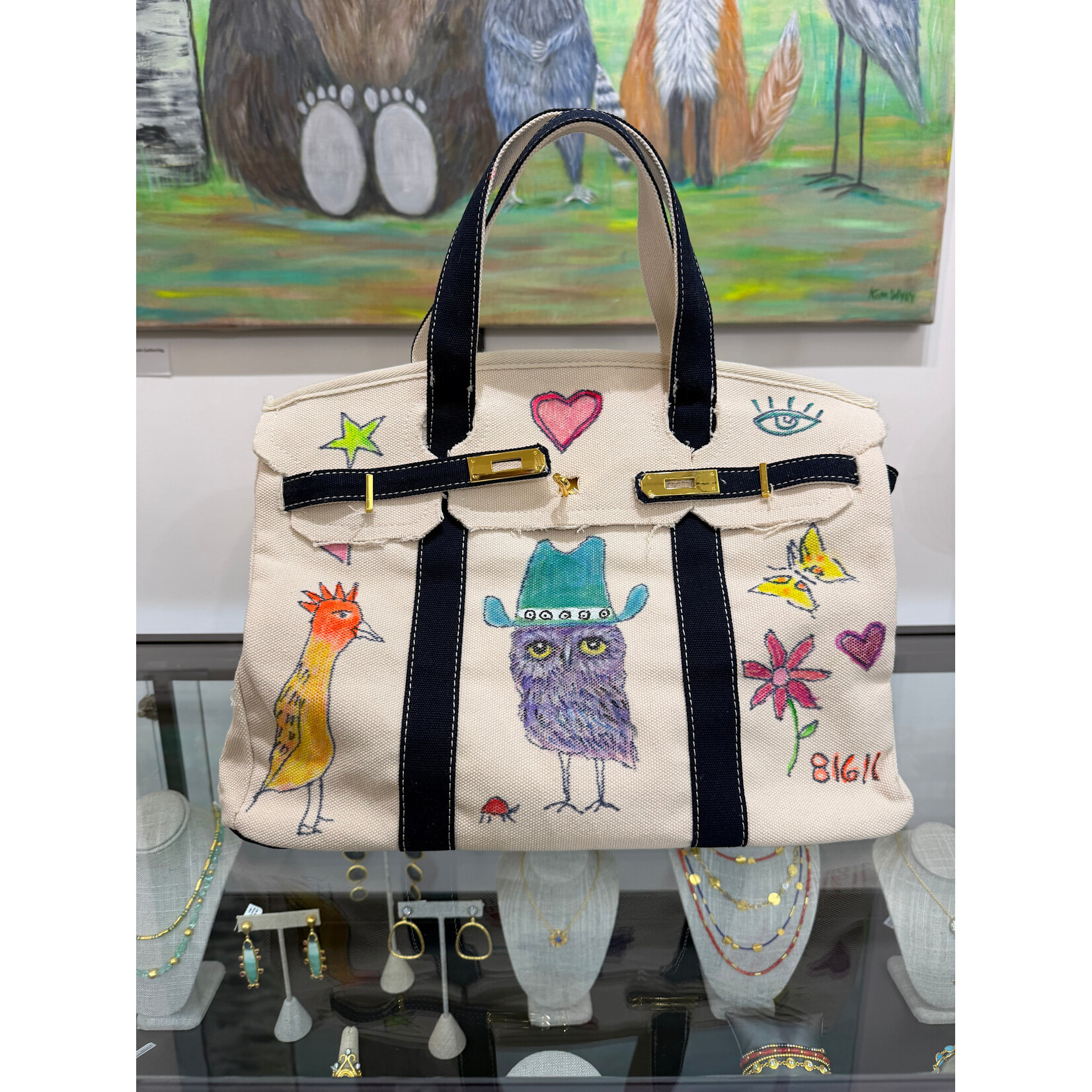 Kim Wyly Hand Painted Canvas Birkin Navy