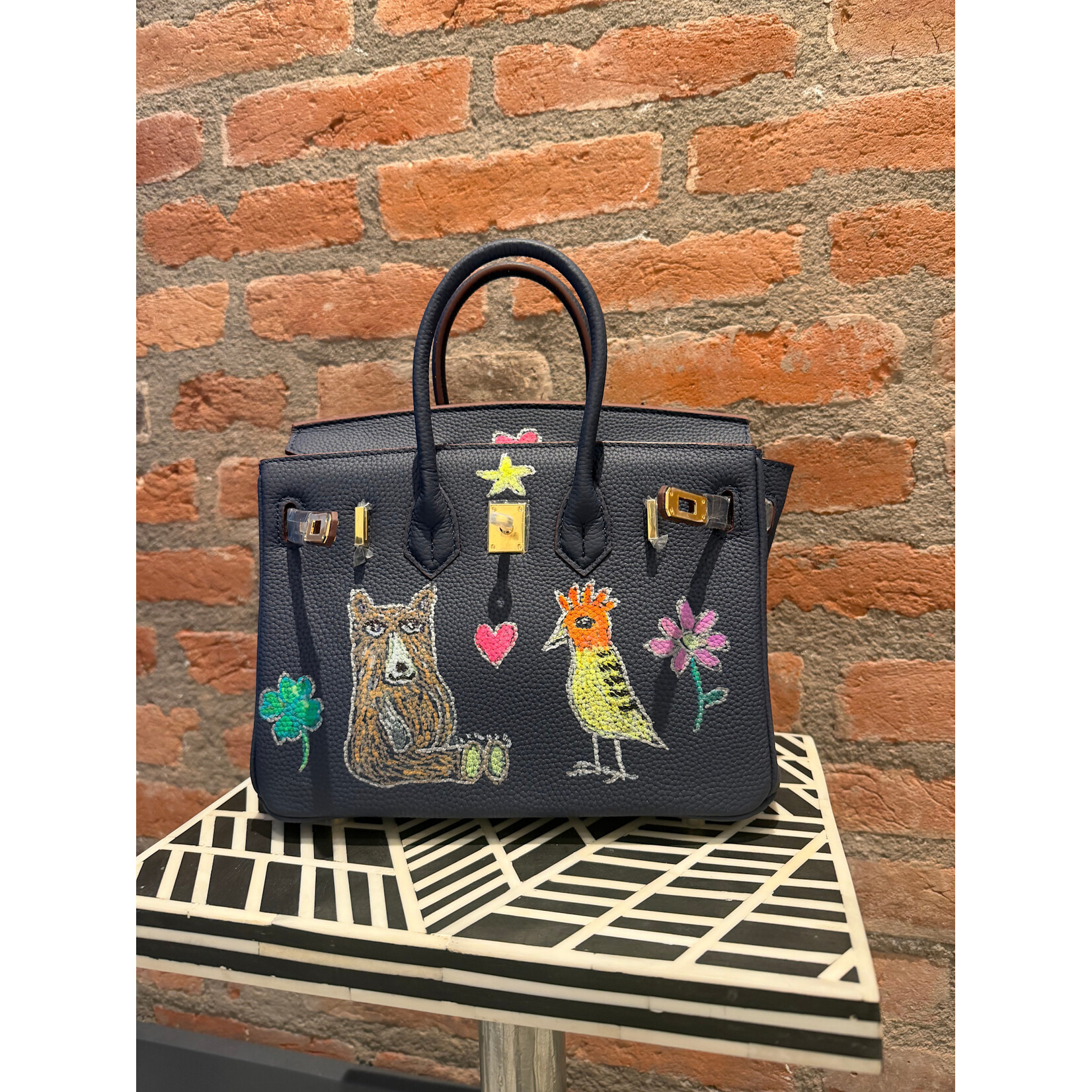 Kim Wyly Hand Painted Navy Leather Birkin