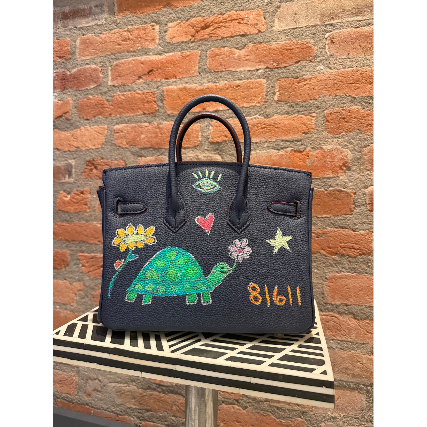 Kim Wyly Hand Painted Navy Leather Birkin