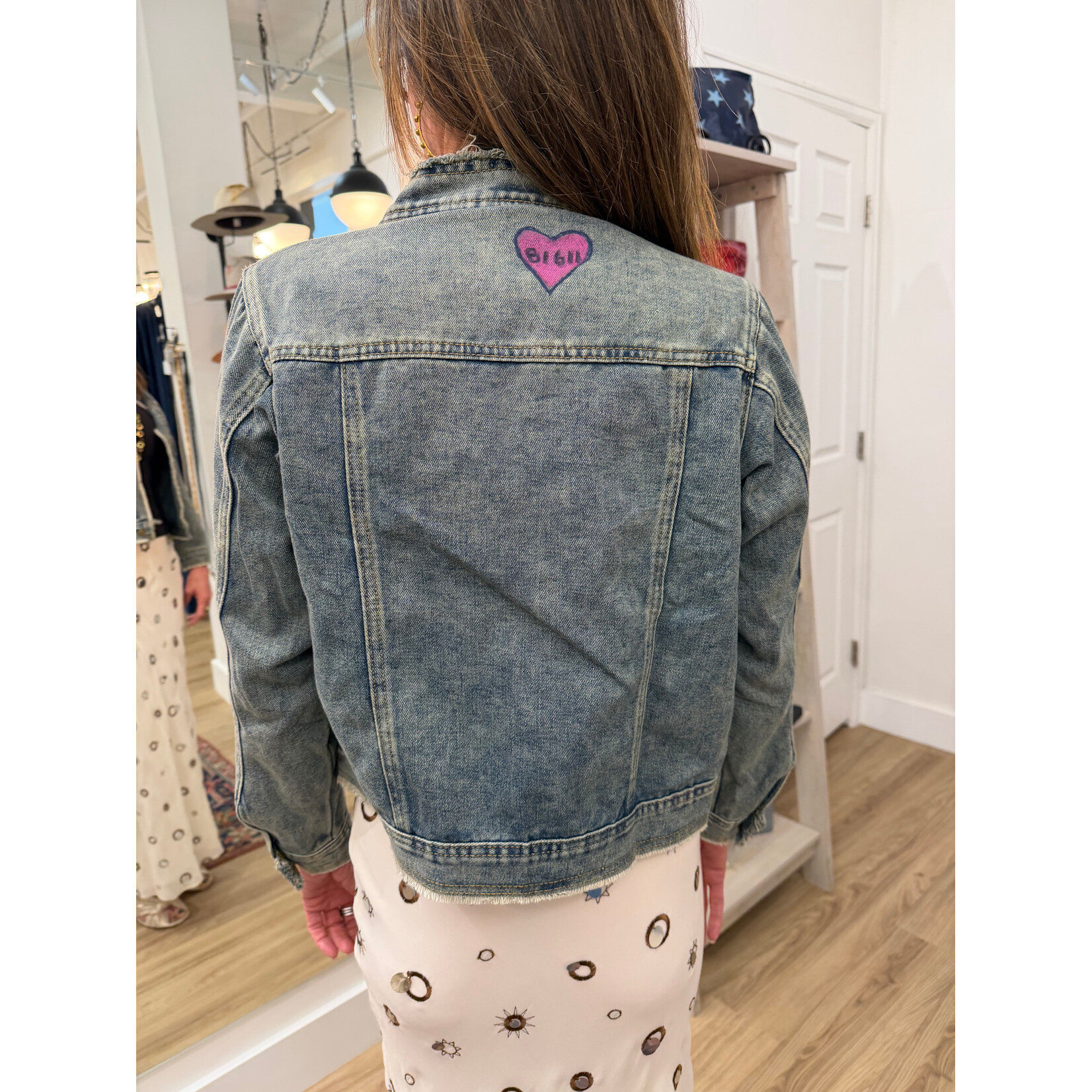 Kim Wyly Hand Painted Crop Denim Jacket