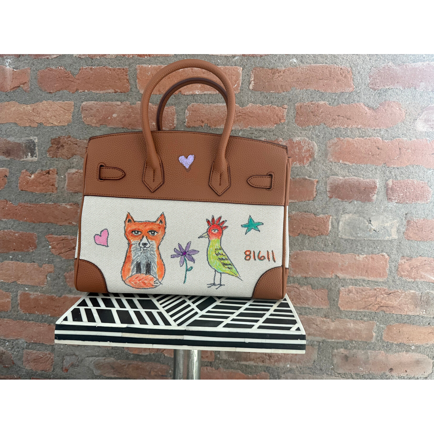 Kim Wyly Hand Painted Canvas & Vegan Leather Handbag