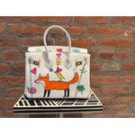 Kim Wyly Hand Painted White Leather "Birkin"