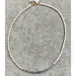 Theodosia Pearl and Aquamarine Delicate Necklace, 15 inches