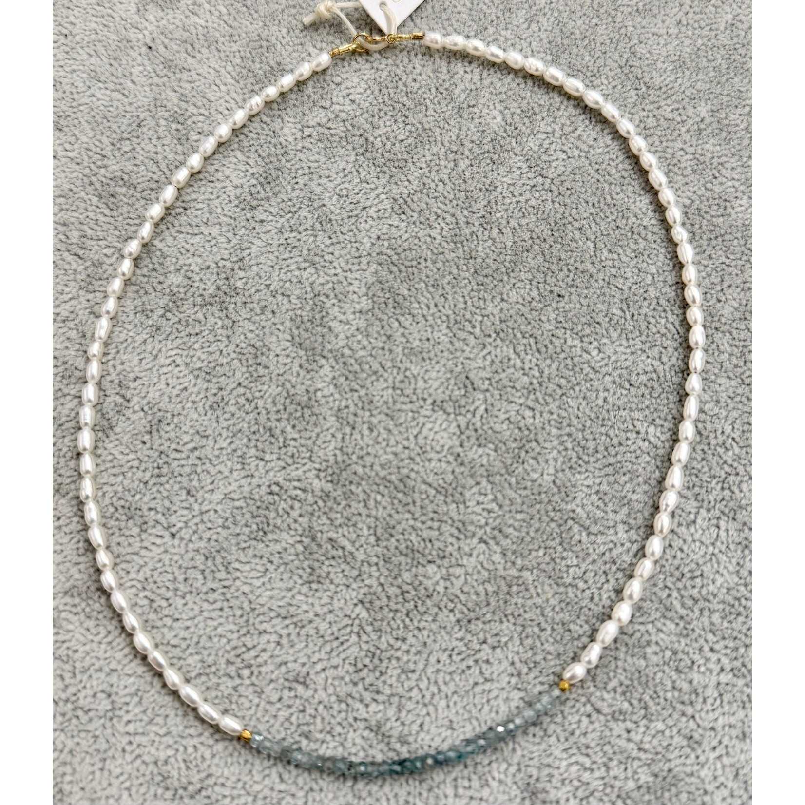 Theodosia Pearl and Aquamarine Delicate Necklace, 15 inches