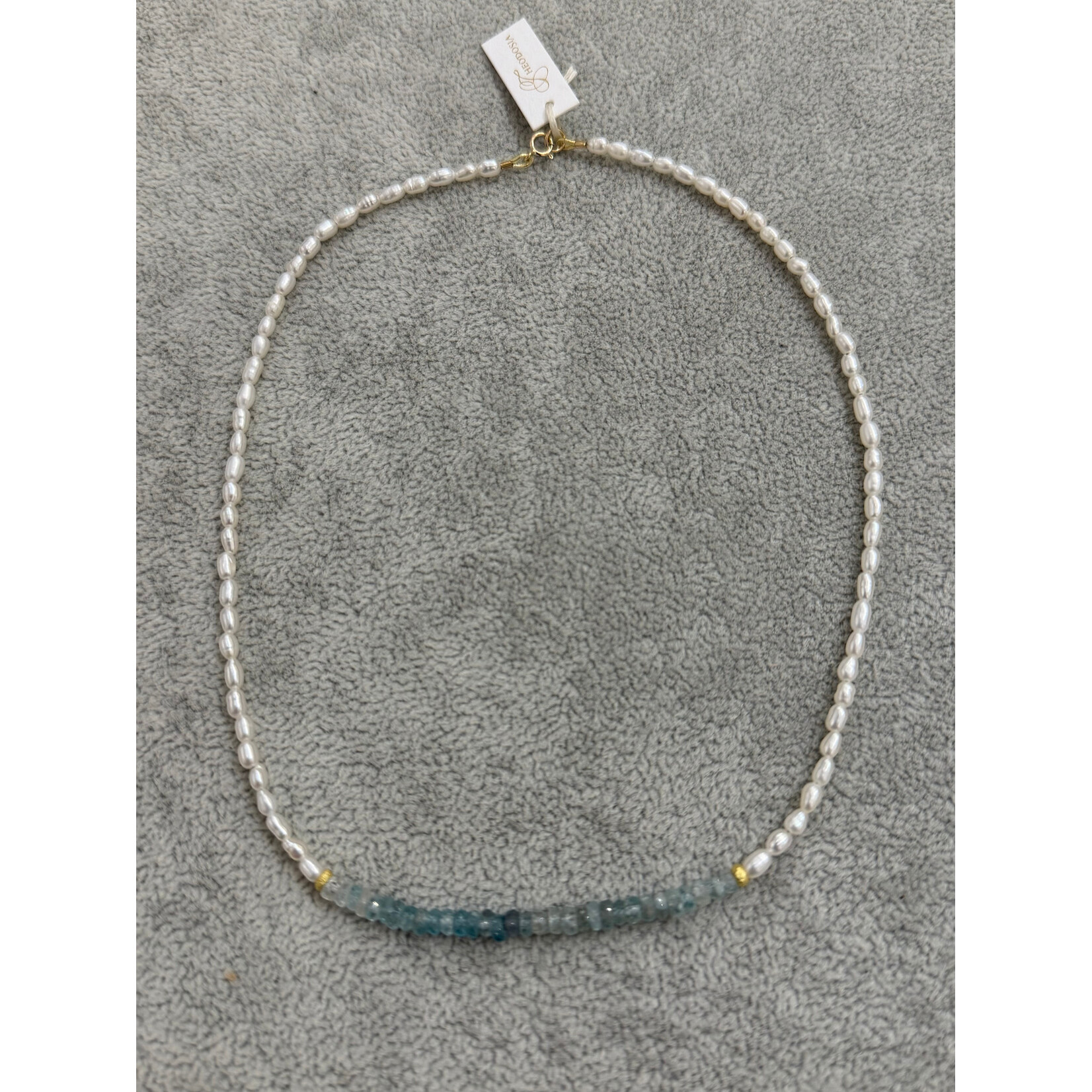 Theodosia Pearl and Aquamarine Delicate Necklace, 15 inches