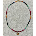 Theodosia Shaded Sapphire and Turquoise Disc Necklace, 14k, 17 inches