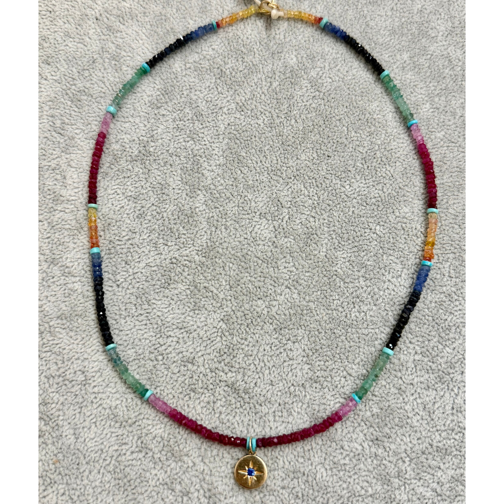 Theodosia Shaded Sapphire and Turquoise Disc Necklace, 14k, 17 inches