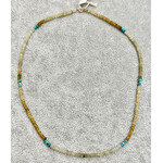 Theodosia Grossular Garnet, Turquoise, 14k Four Station Delicate Necklace, 16 inches