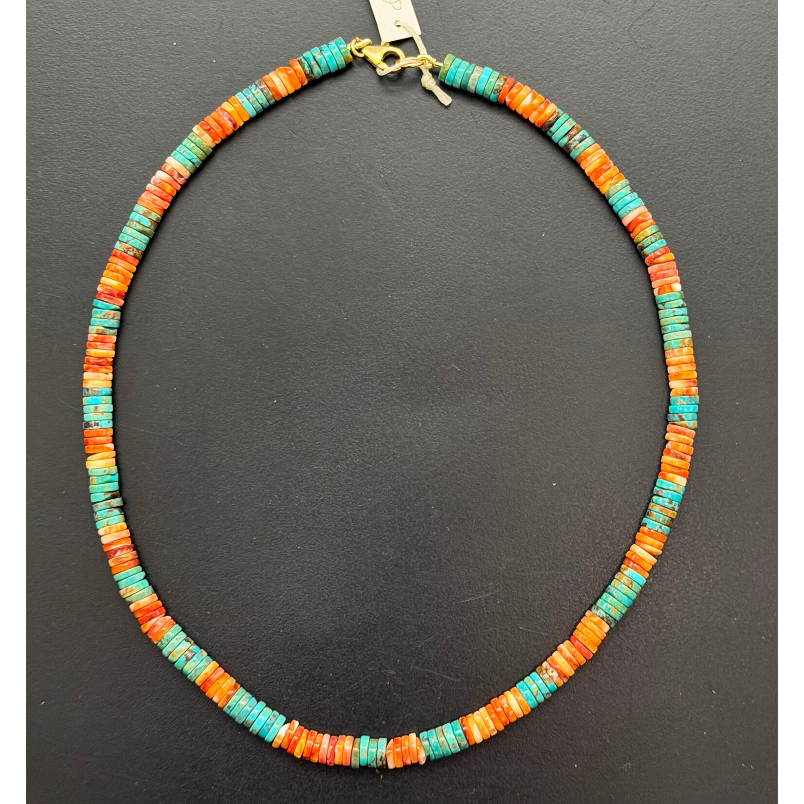 Theodosia Turquoise and Spiny Oyster Necklace, 17 inches