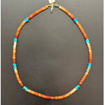 Theodosia Fire Opal and Turquoise Four Station Necklace, 14k, 17 inches