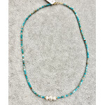 Theodosia Turquoise Tube and 3 Pearl Necklace, 14k, 16 inches