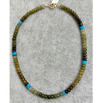 Theodosia Grossular Garnet and Turquoise Necklace, 16 inches