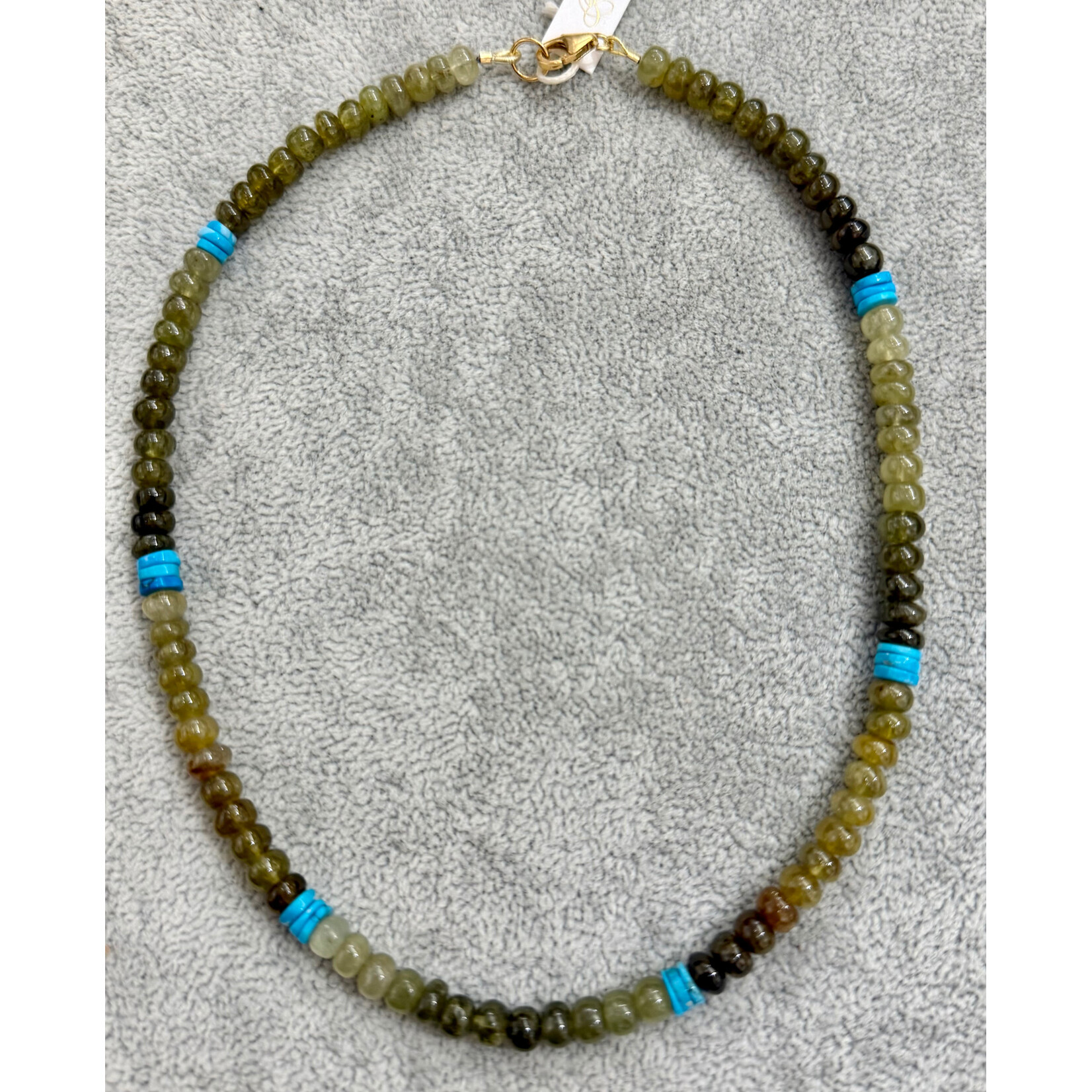Theodosia Grossular Garnet and Turquoise Necklace, 16 inches