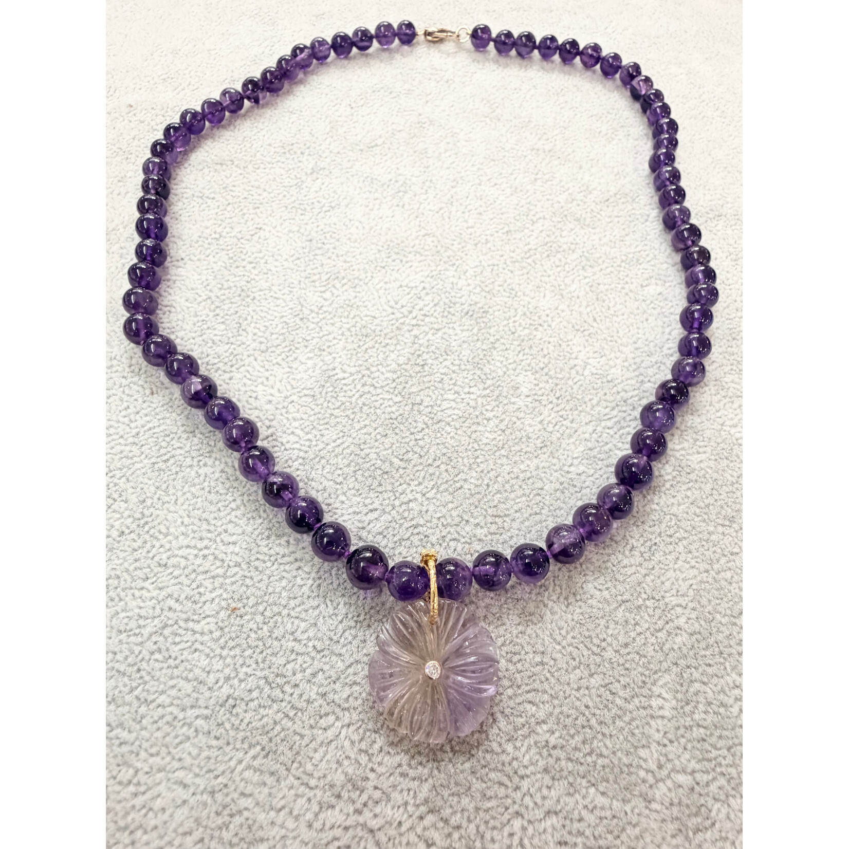Andi Alyse Amethyst Flower Bead Necklace, lab diamond, 14k gold