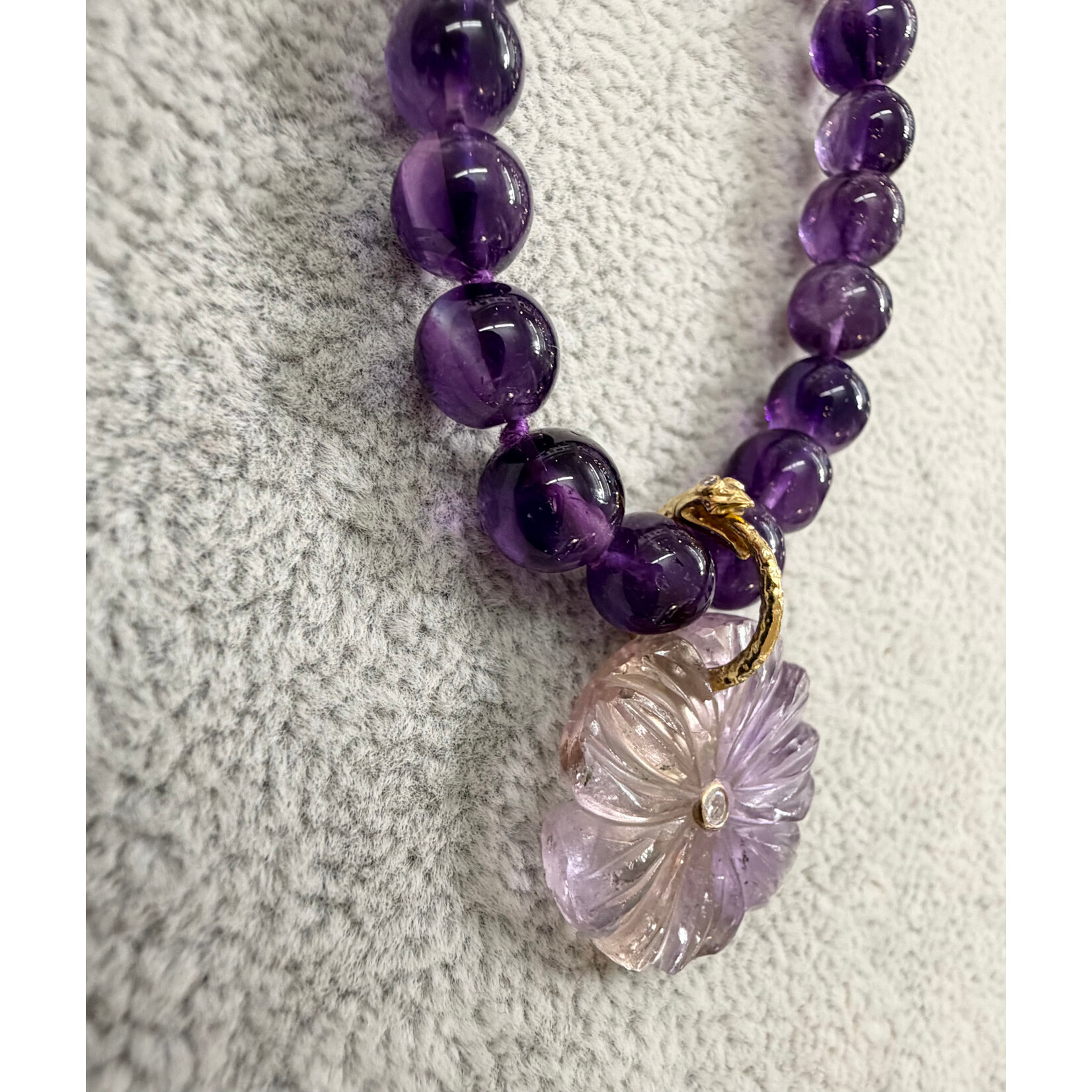 Andi Alyse Amethyst Flower Bead Necklace, lab diamond, 14k gold
