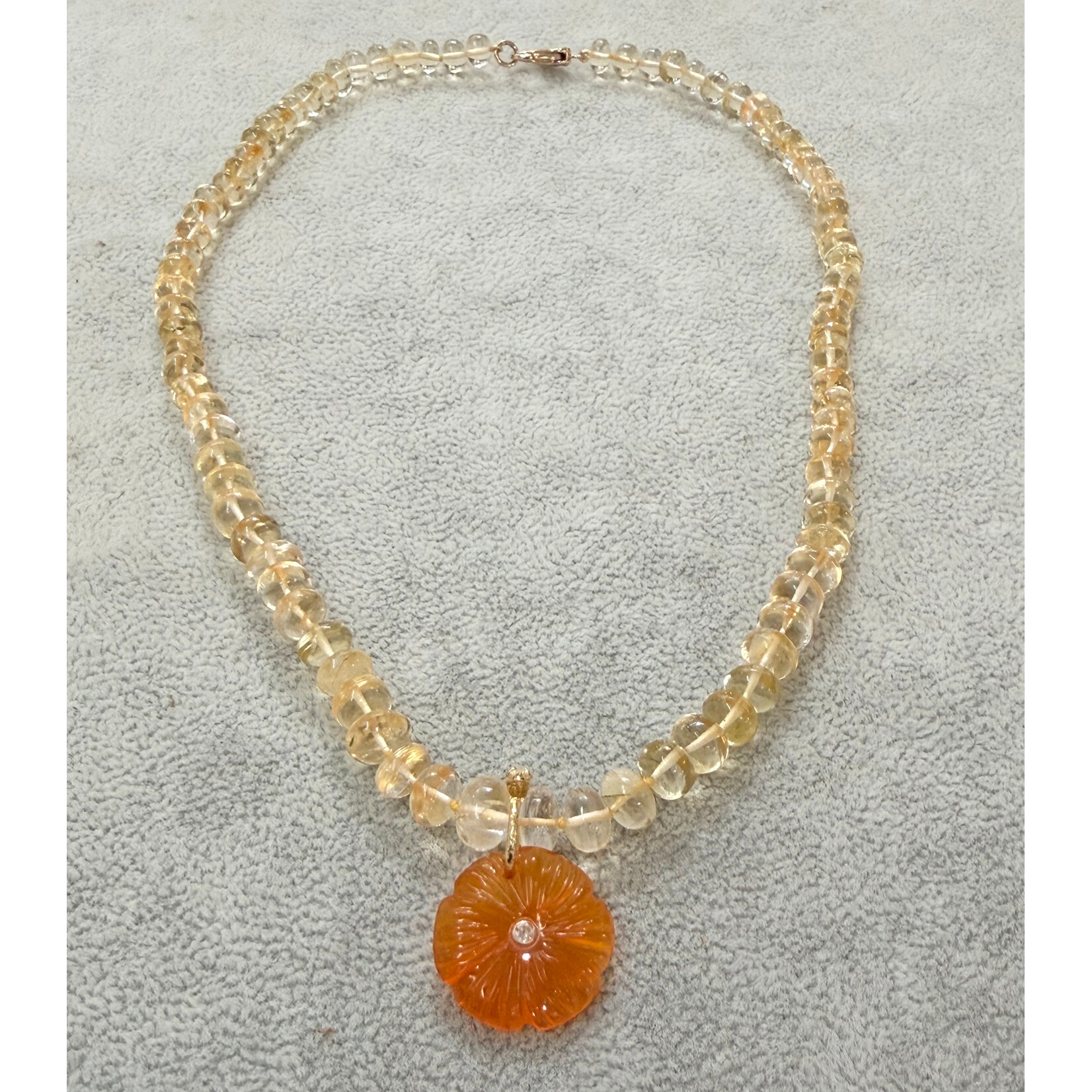 Andi Alyse Carnelian Flower, Lemon Quartz Bead Necklace, Lab Diamond, 14k Gold