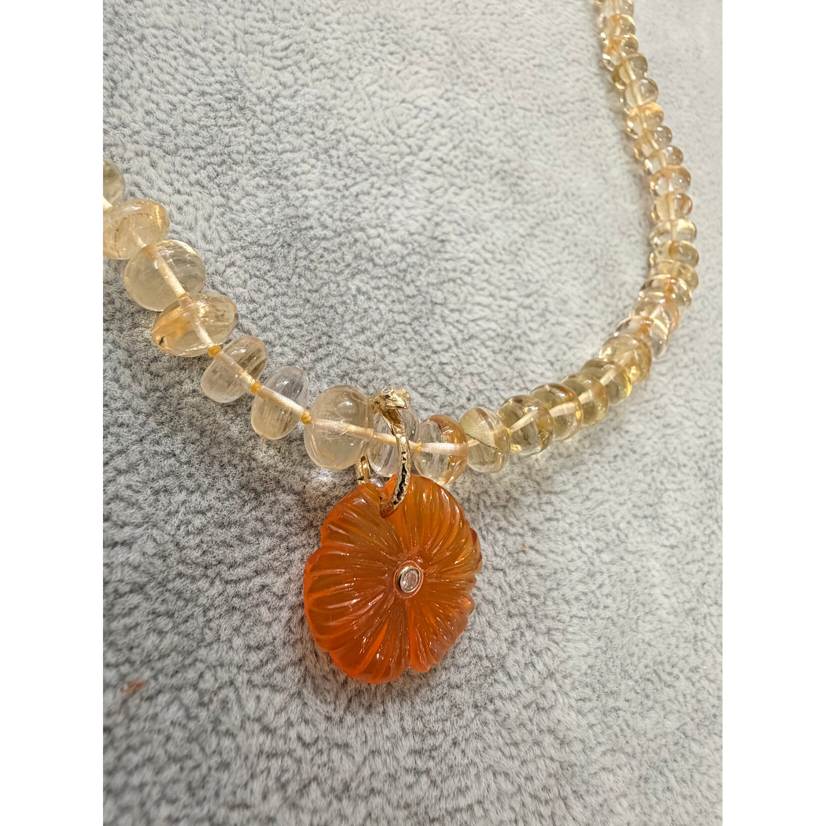 Andi Alyse Carnelian Flower, Lemon Quartz Bead Necklace, Lab Diamond, 14k Gold