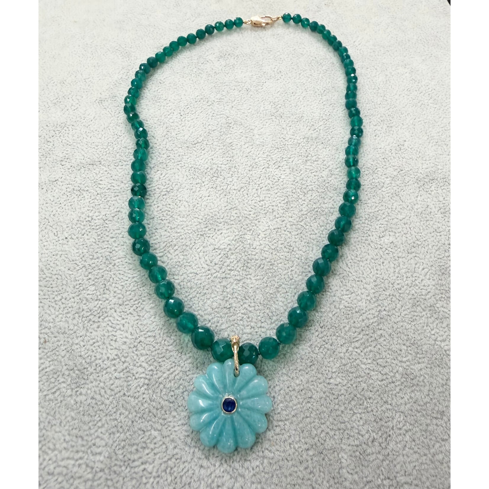 Andi Alyse Amazonite Flower, Green Onyx Bead Necklace, Sapphire, 14k Gold