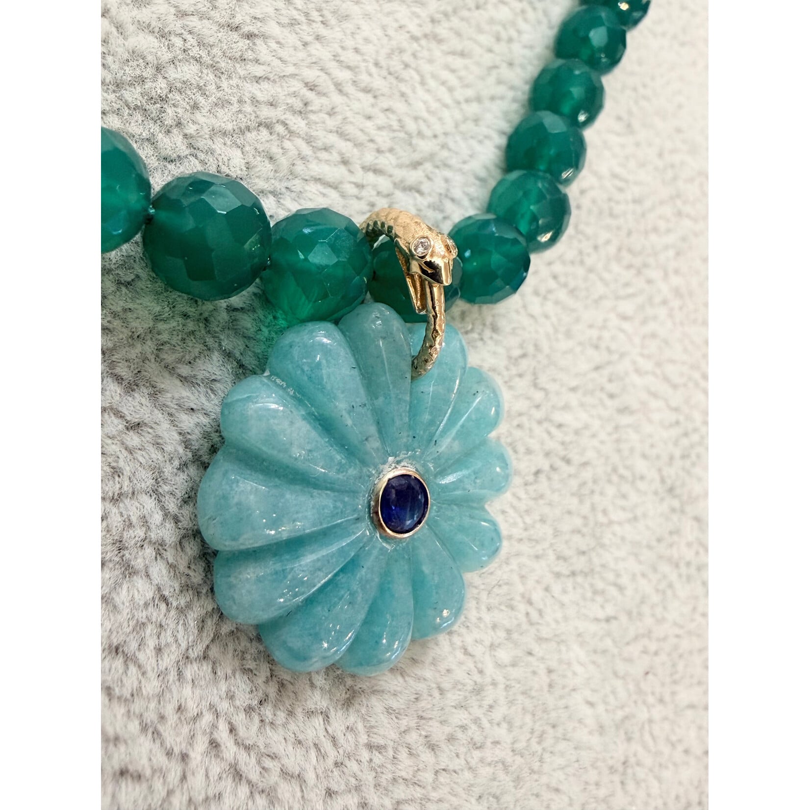 Andi Alyse Amazonite Flower, Green Onyx Bead Necklace, Sapphire, 14k Gold