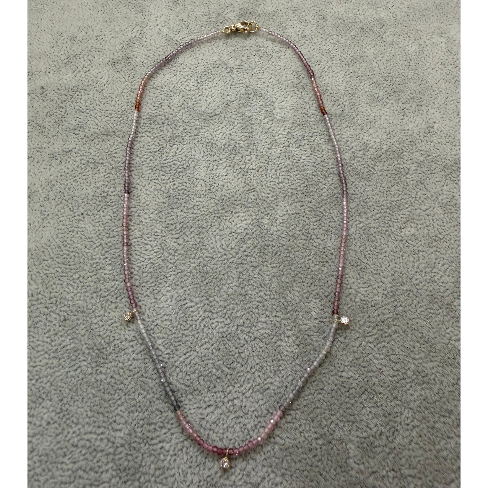 Andi Alyse Delicate Spinel Necklace with 3 Lab Diamond Drops, 14k