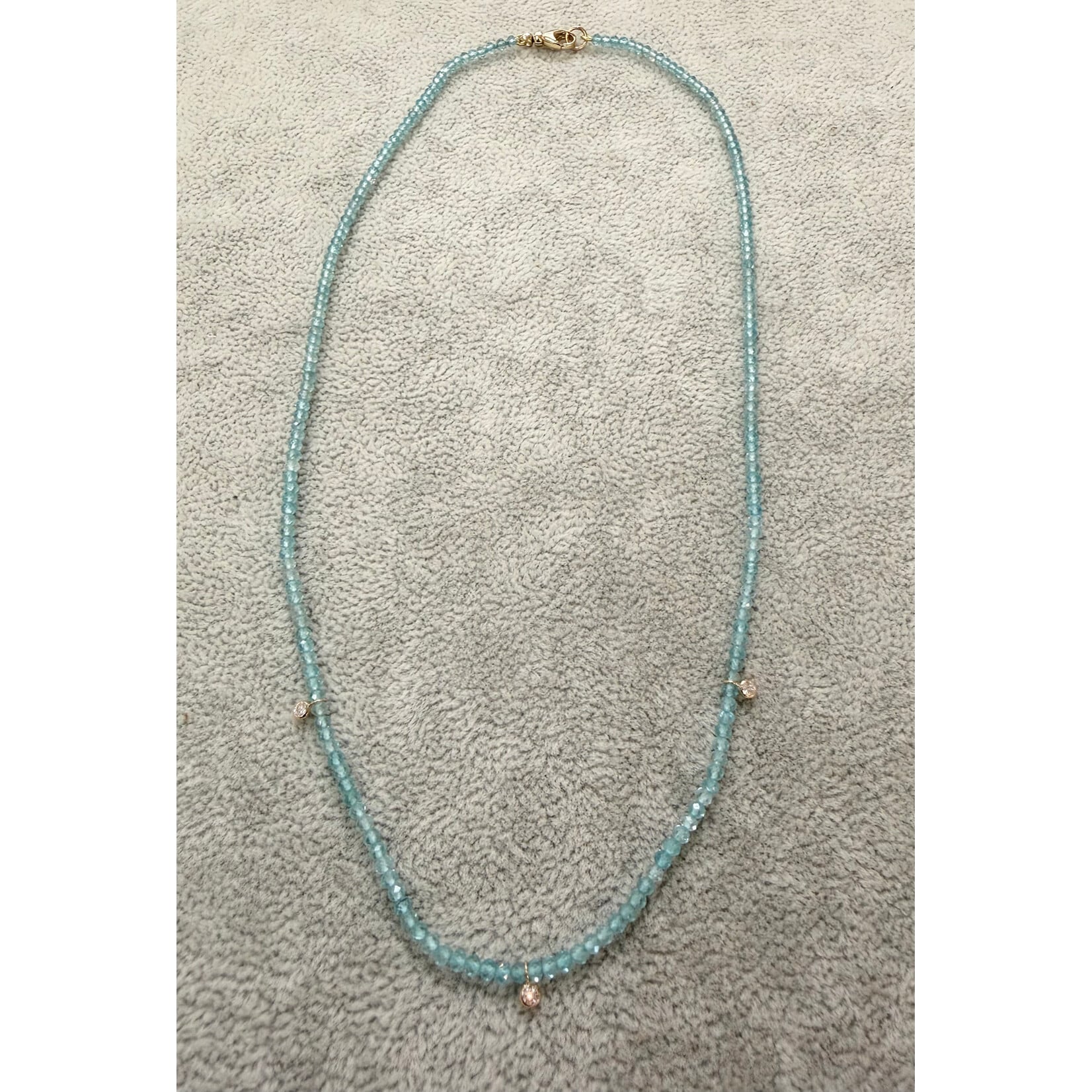 Andi Alyse Delicate Blue Apatied Necklace with 3 Lab Diamond Drops, 14k
