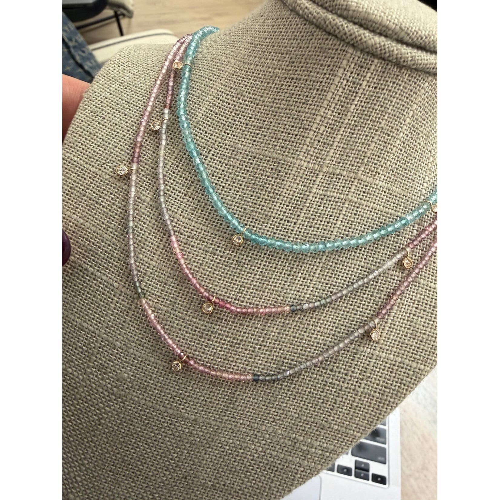 Andi Alyse Delicate Spinel Necklace with 3 Lab Diamond Drops, 14k